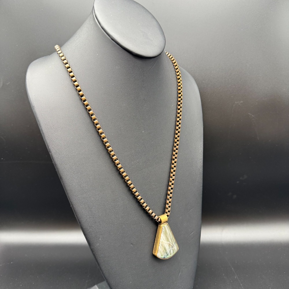 ✨💚 Stephen Dweck 1994 Signed Necklace | 32" Bronze Chain w/ 2.75" Labradorite